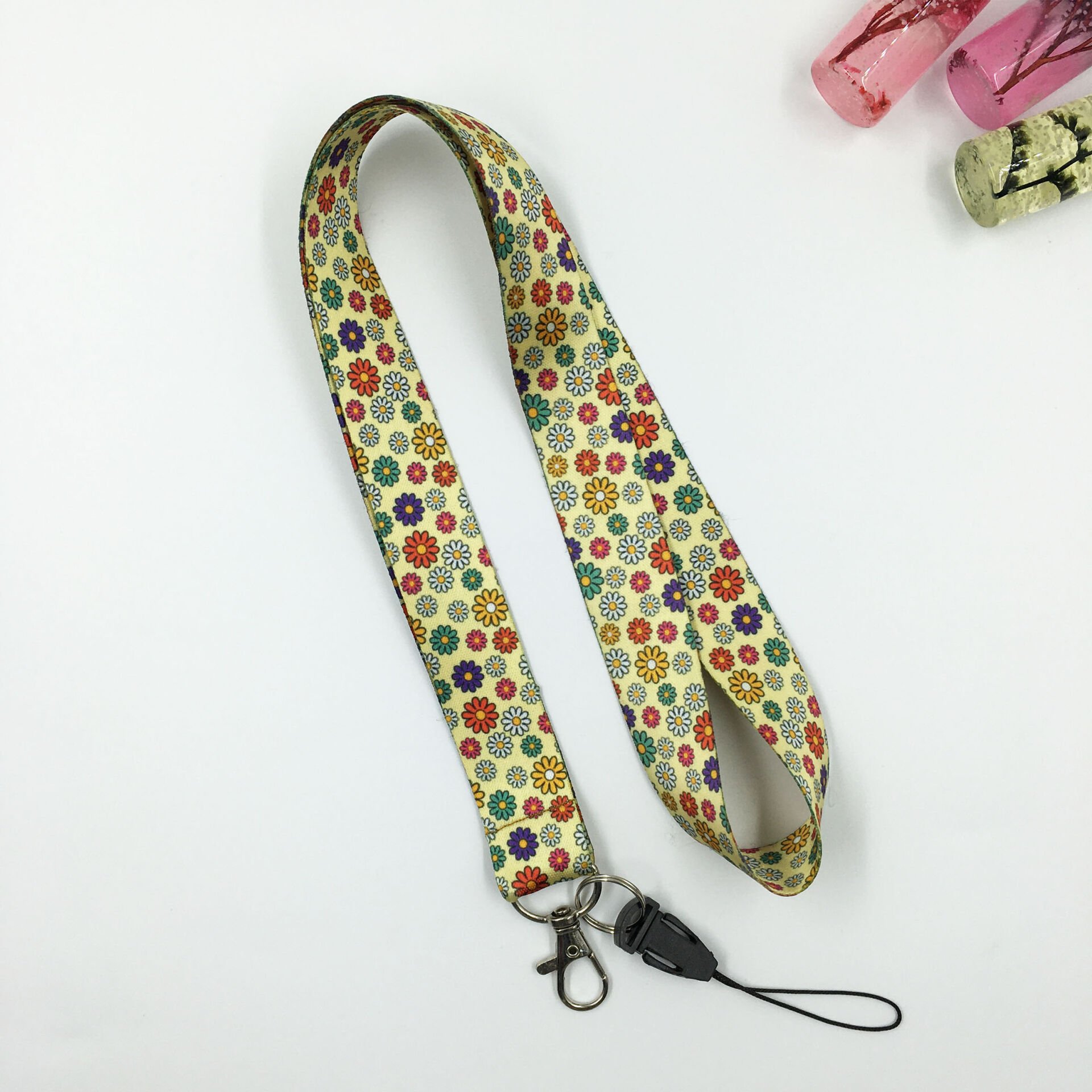 Renkli Papatyalar Desenli Yaka Kartı - Boyun Askı İpi