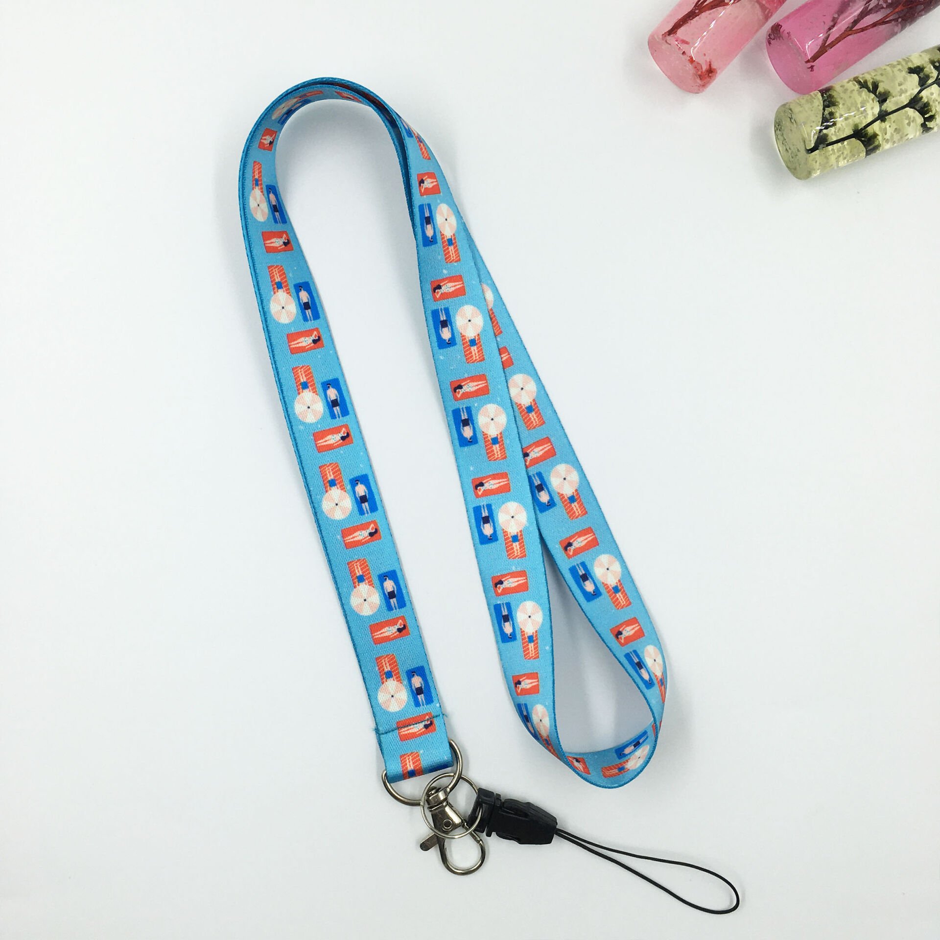 Tatil Desenli Mavi Yaka Kartı - Boyun Askı İpi
